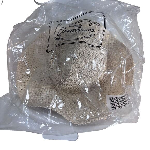 Curations Cream And Gold Paper Straw Packable Pool Beach Sun Hat NWT - Picture 1 of 6